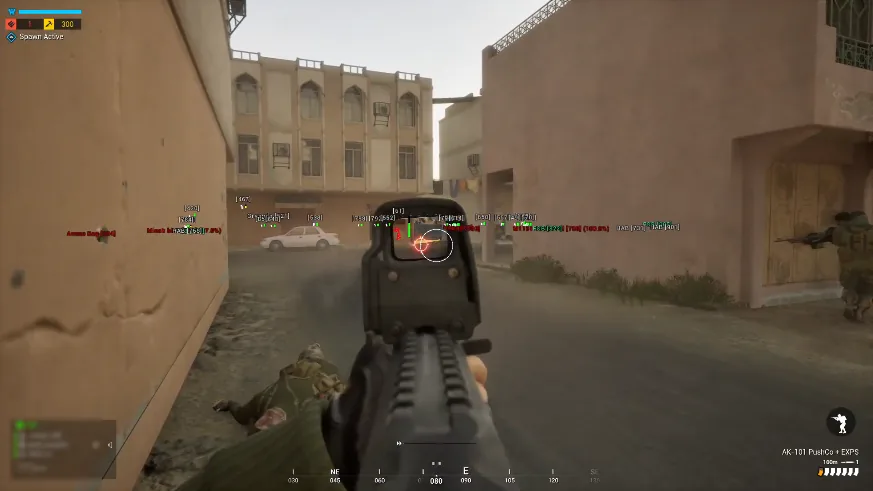 Squad player ESP with health bars and distance markers